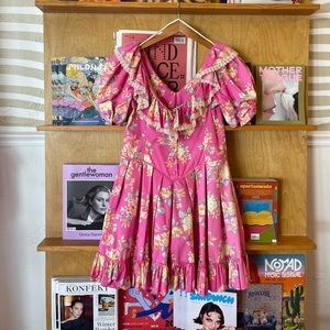 Vintage 1980’s barbie pink floral mini dress with lace trim